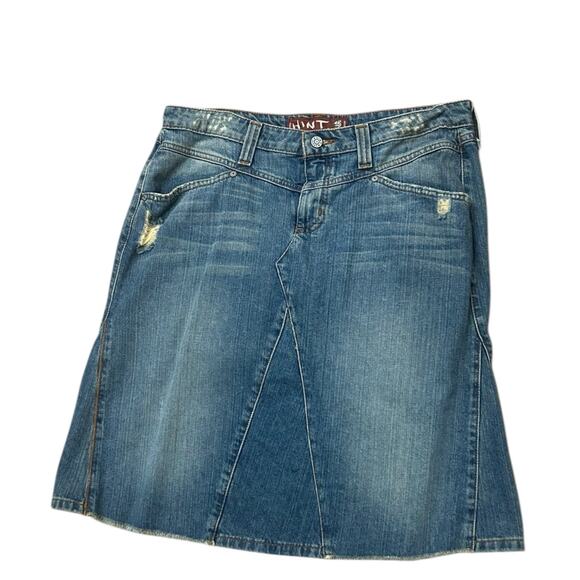 Vintage Y2K Hint Jeans Distressed Denim Jean Skirt A-Line Raw Hem / Size 11 - - Picture 1 of 4